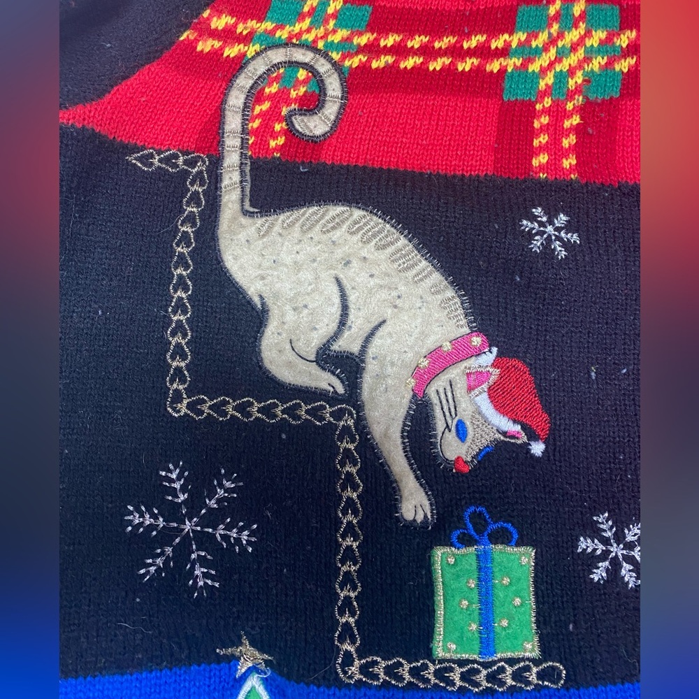 Jolly Sweaters Festive Cat Pattern Christmas Swea… - image 6